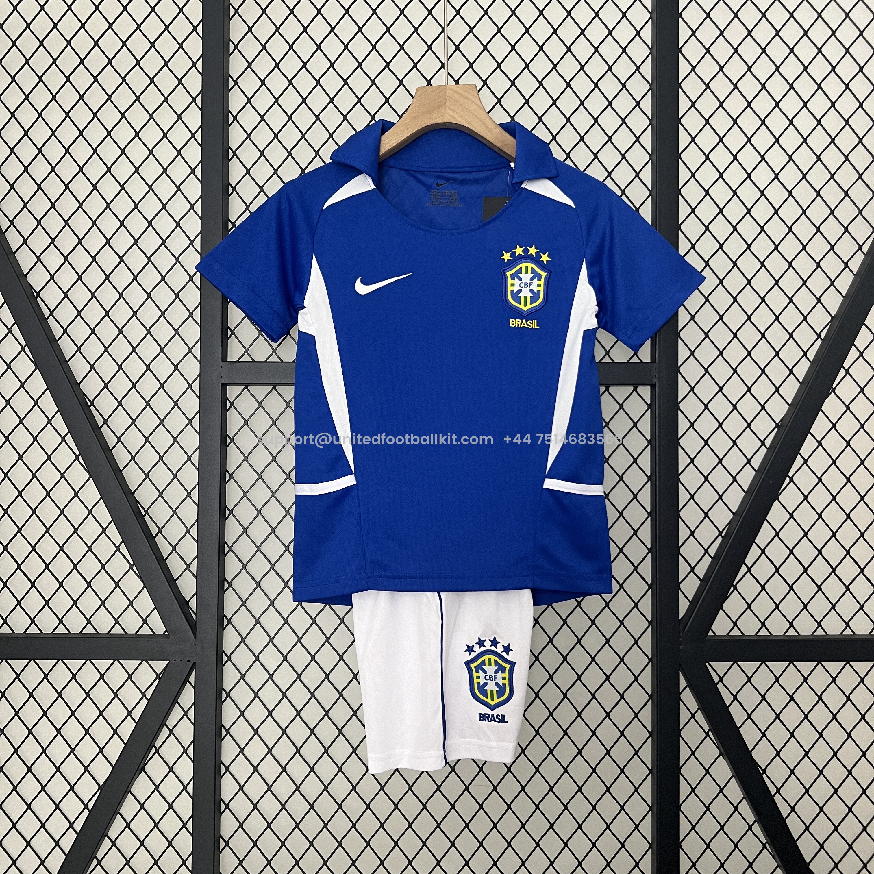 Unitedfootballkit.com | Retro Brazil 2002 Away Stadium Kids Kit -Customize Name, Number and Patch | Worldwide Shipping