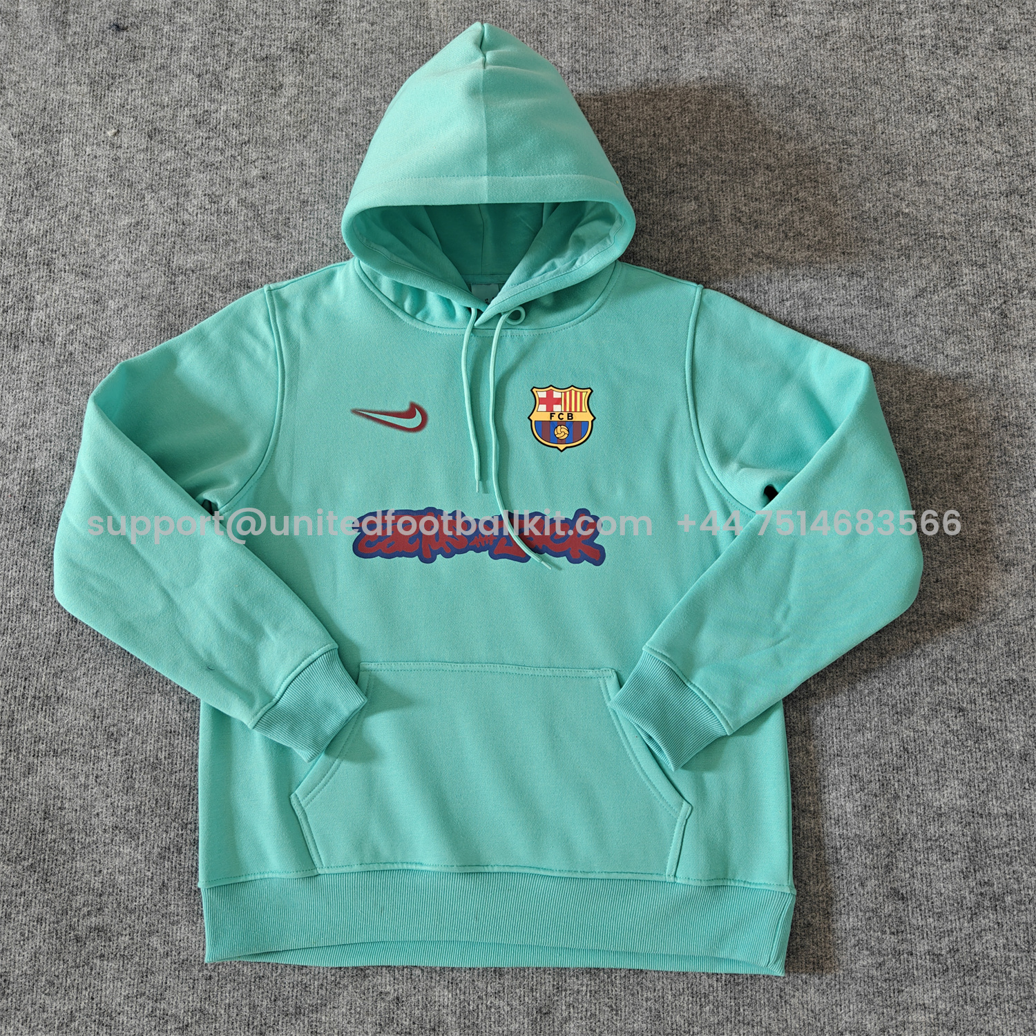 Unitedfootballkit.com | Barcelona x Travis Scott Team Logo On Both Sides Unisex Pullover Hoodie -Customize Name, Number and Patch | Worldwide Shipping