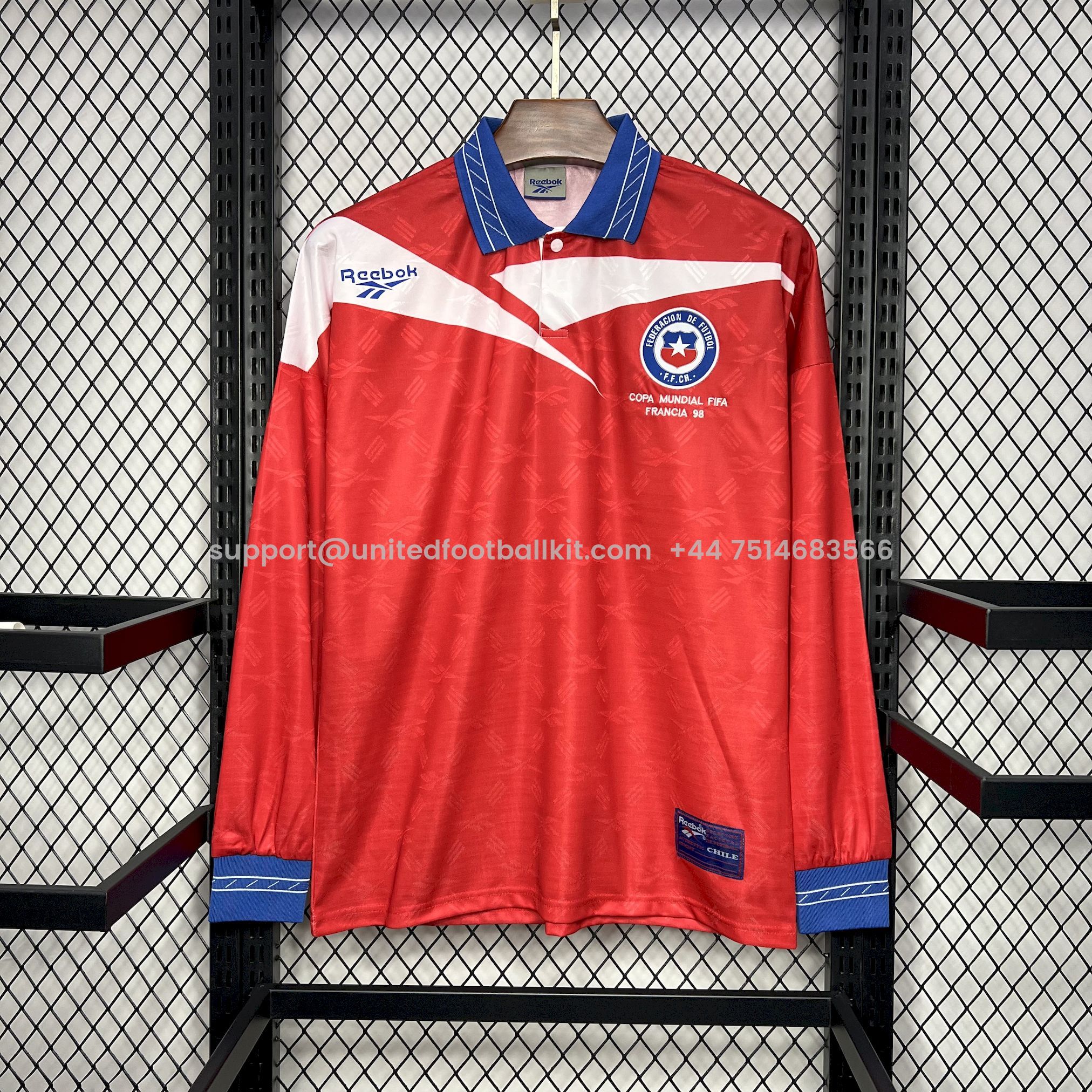 Unitedfootballkit.com | Retro Chile 1998 Home Long Sleeve Jersey -Customize Name, Number and Patch | Worldwide Shipping