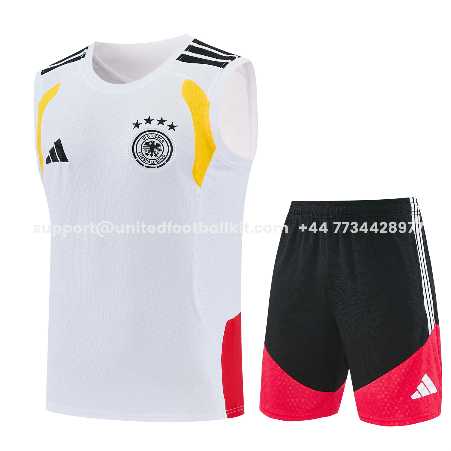 Unitedfootballkit.com | Germany 2026 Vest Training Set - White Vest and Black Shorts -Customize Name, Number and Patch | Worldwide Shipping