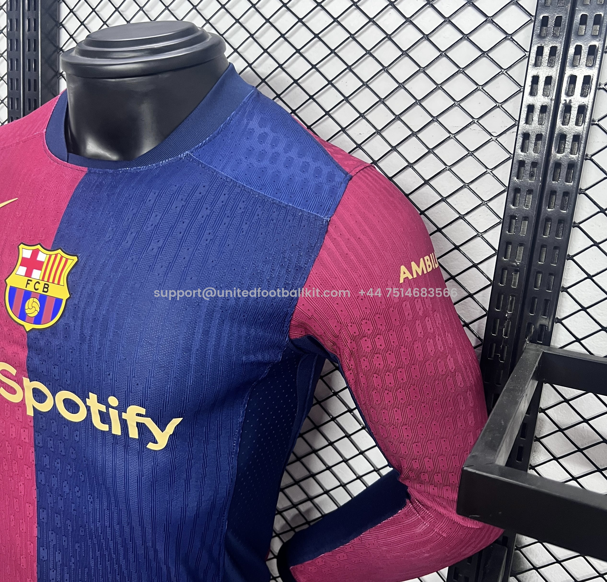 Unitedfootballkit.com | Barcelona 24-25 Home Long Sleeve Jersey - Player Version -Customize Name, Number and Patch | Worldwide Shipping