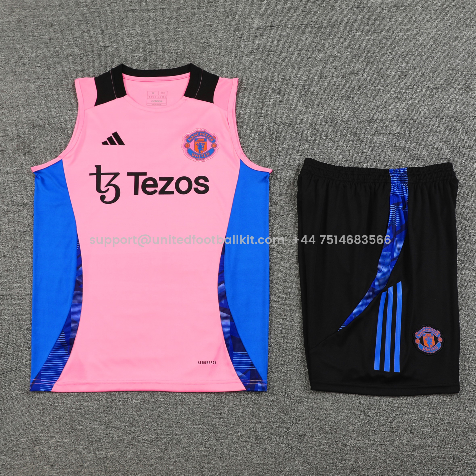 Unitedfootballkit.com | Manchester United 24-25 Vest Training Set - Pink Vest & Black Shorts -Customize Name, Number and Patch | Worldwide Shipping