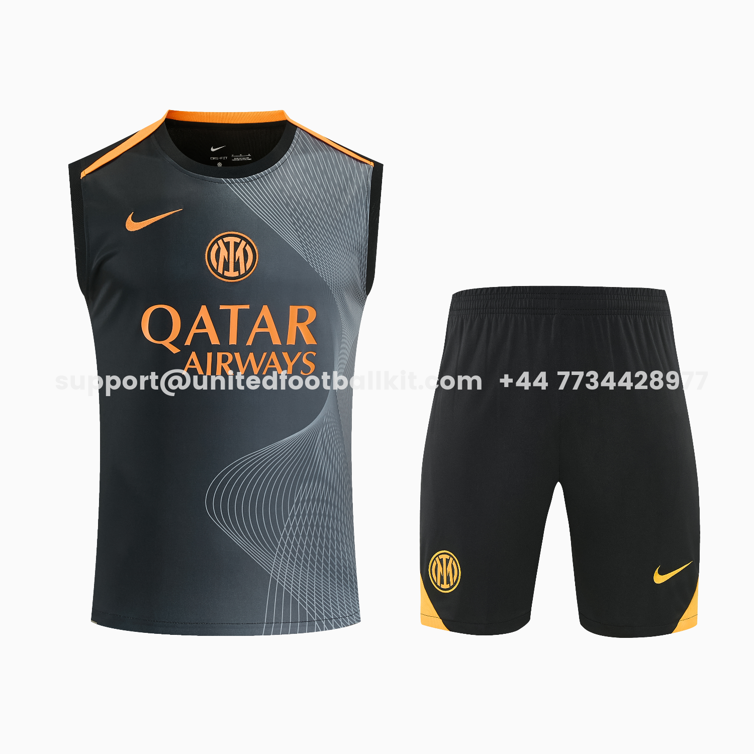Unitedfootballkit.com | Inter Milan 25-26 Vest Training Set - Black And Grey Top & Pants -Customize Name, Number and Patch | Worldwide Shipping