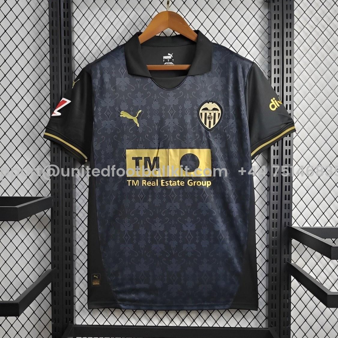 Unitedfootballkit.com | Valencia 24-25 Black Away Jersey - Fans Version -Customize Name, Number and Patch | Worldwide Shipping