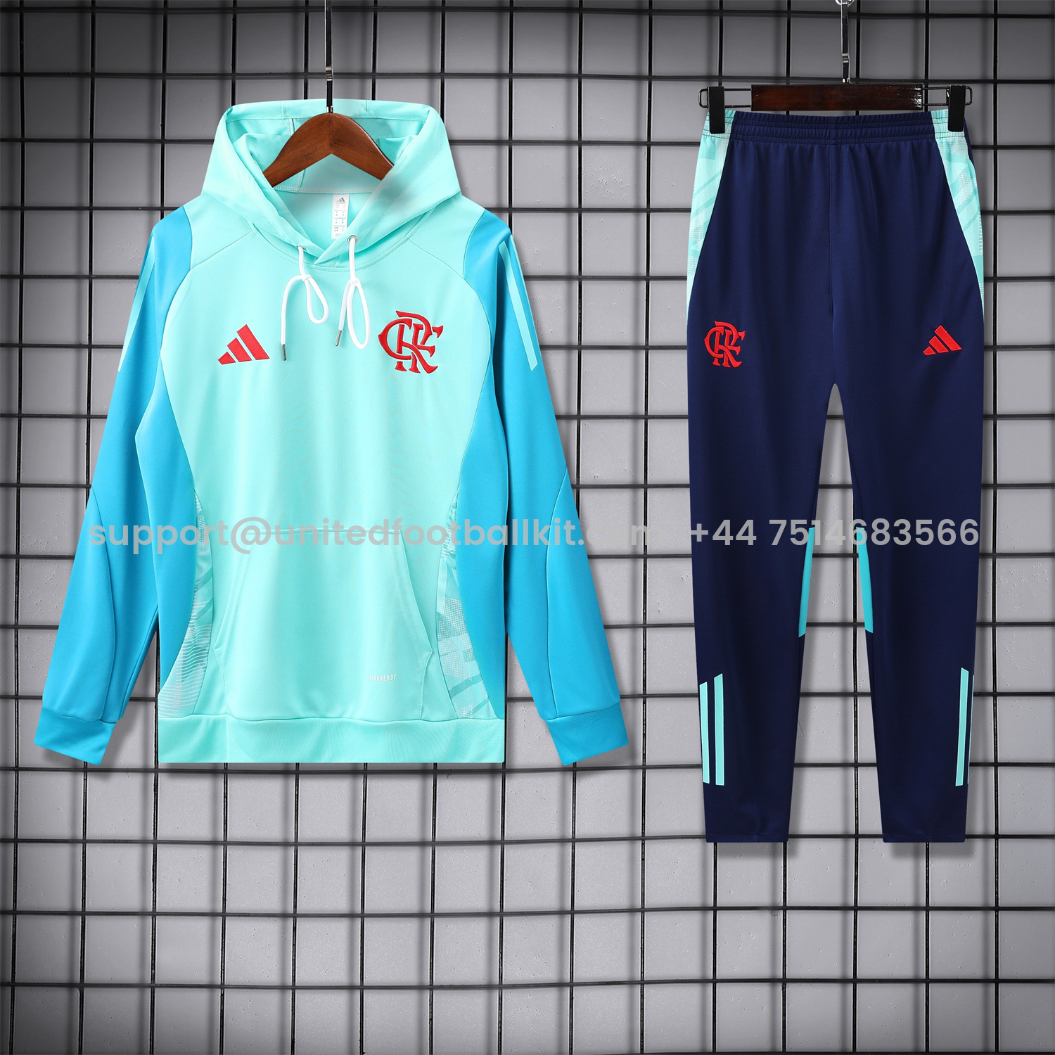 Unitedfootballkit.com | Flamengo 25-26 Traning Hoodie Set - Light Blue With Royal Blue -Customize Name, Number and Patch | Worldwide Shipping