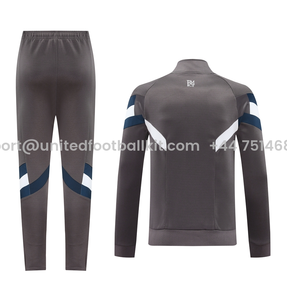 Unitedfootballkit.com | Real Madrid 24-25 Trefoil Vintage Jacket Training Tracksuit - Grey -Customize Name, Number and Patch | Worldwide Shipping