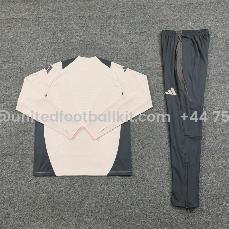 Unitedfootballkit.com | Real Madrid 24-25 Long Sleeve Training Set - Player Version - Apricot -Customize Name, Number and Patch | Worldwide Shipping