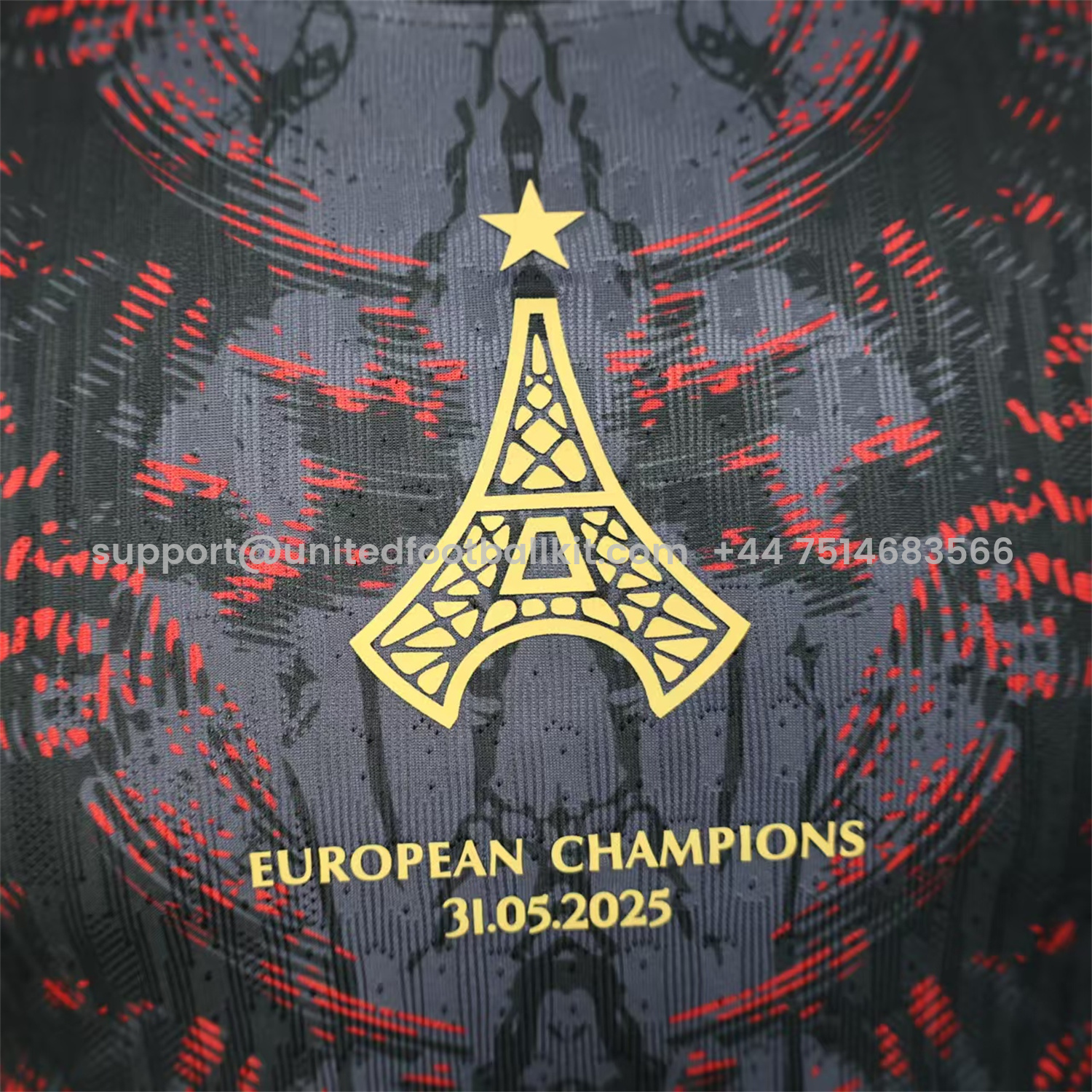Unitedfootballkit.com | Paris Saint-Germain PSG 25-26 Champions League Commemorative Edition Black Red Eiffel Tower Jersey - Player Version -Customize Name, Number and Patch | Worldwide Shipping