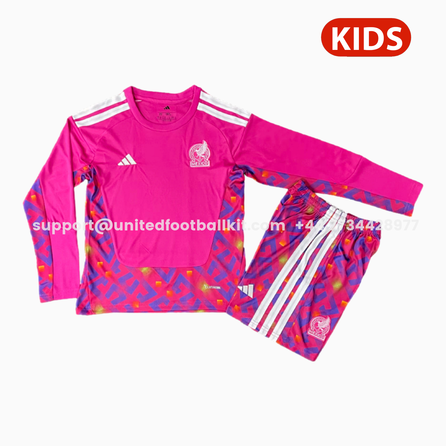 Unitedfootballkit.com | Mexico 2026 Goalkeeper Pink Long Sleeves Kids Kit -Customize Name, Number and Patch | Worldwide Shipping