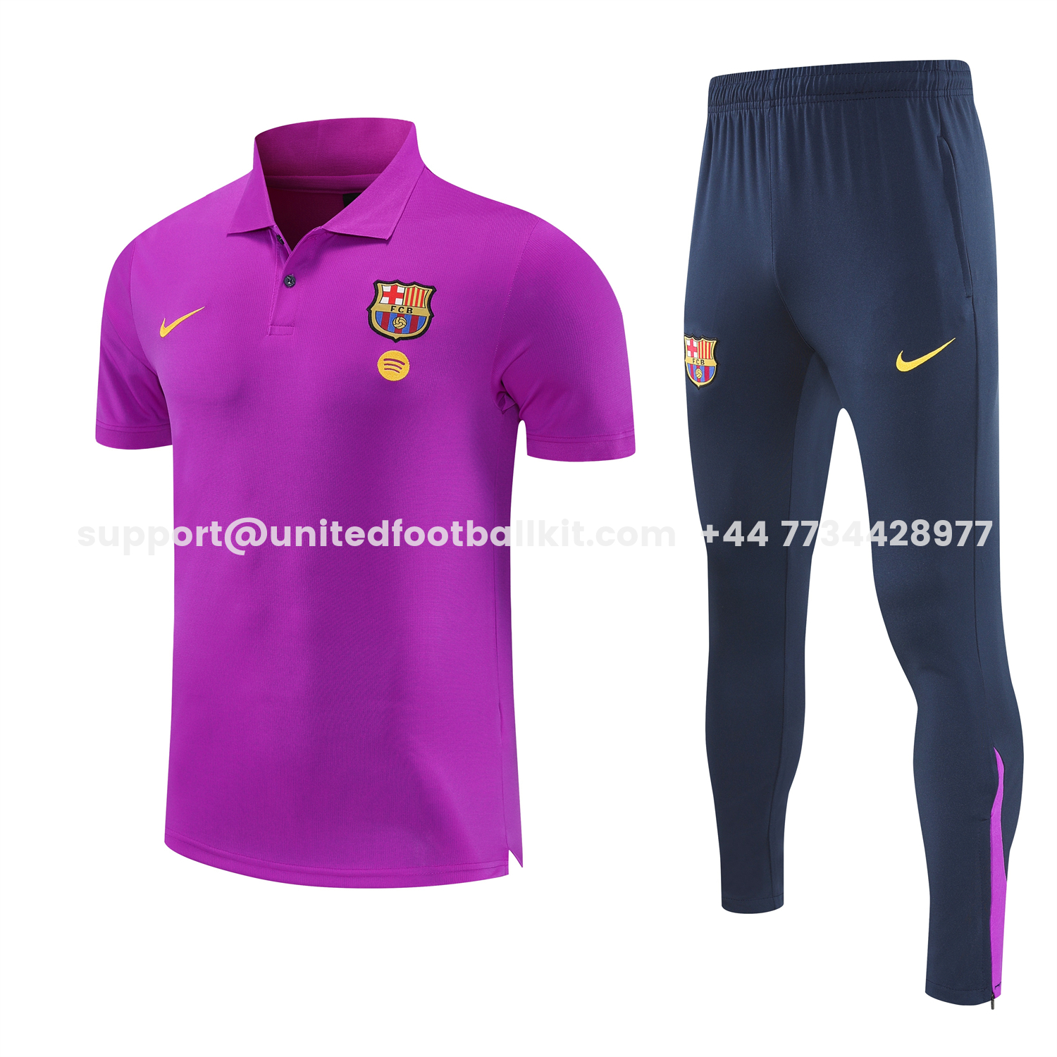 Unitedfootballkit.com | Barcelona 25-26 POLO Short-Sleeve Training Set - Purple Top and Dark Blue Pants -Customize Name, Number and Patch | Worldwide Shipping
