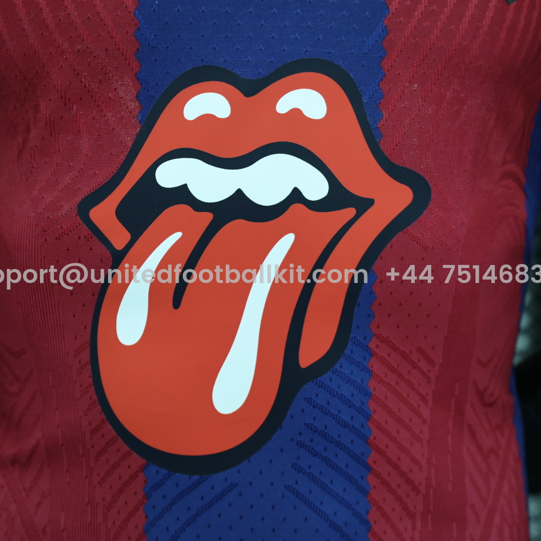 Unitedfootballkit.com | Barcelona X RS Iconic Tongue Jersey - Player Version -Customize Name, Number and Patch | Worldwide Shipping