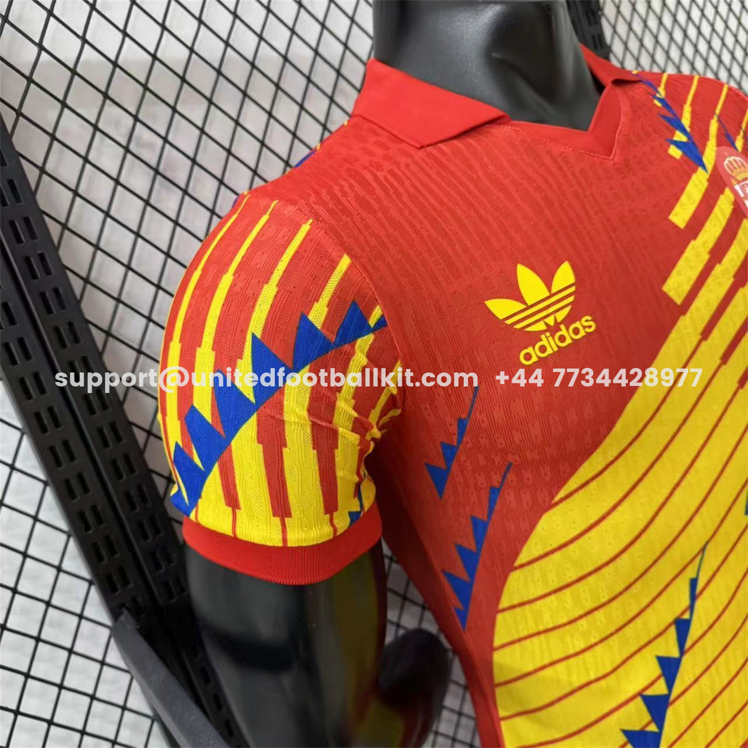 Unitedfootballkit.com | Spain 2026 Blue-Yellow Stripes Red Special Jersey - Player Version -Customize Name, Number and Patch | Worldwide Shipping