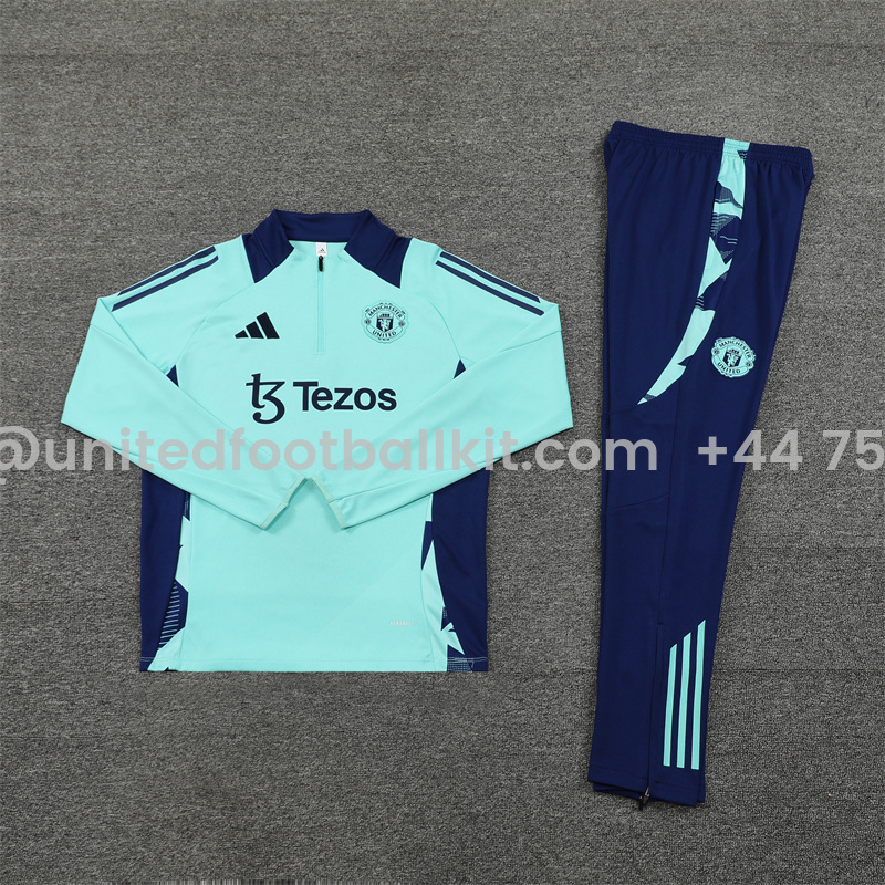Unitedfootballkit.com | Manchester United 24-25 Long Sleeve Training Set - Lake Blue -Customize Name, Number and Patch | Worldwide Shipping