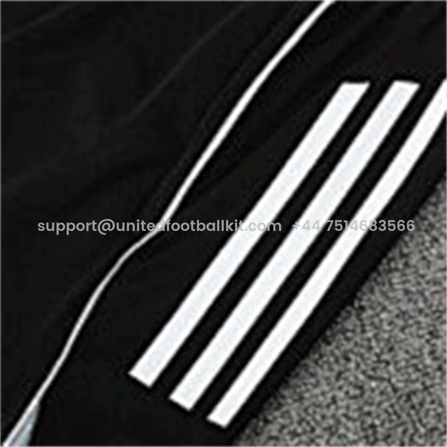 Unitedfootballkit.com | Real Madrid 25-26 Short-Sleeve Training Set - Light Grey Stripes Black Top & Black Shorts -Customize Name, Number and Patch | Worldwide Shipping