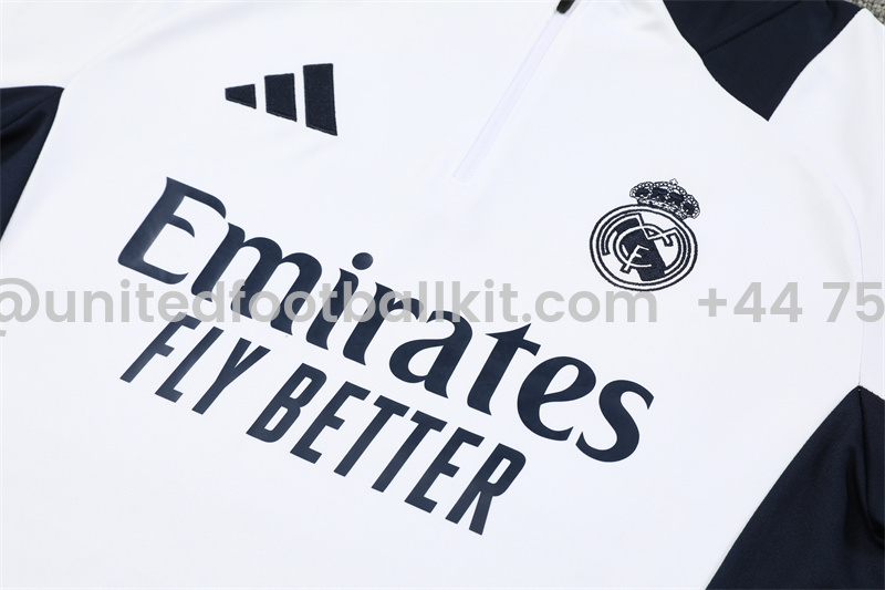 Unitedfootballkit.com | Real Madrid 24-25 Long Sleeve Training Set - White -Customize Name, Number and Patch | Worldwide Shipping