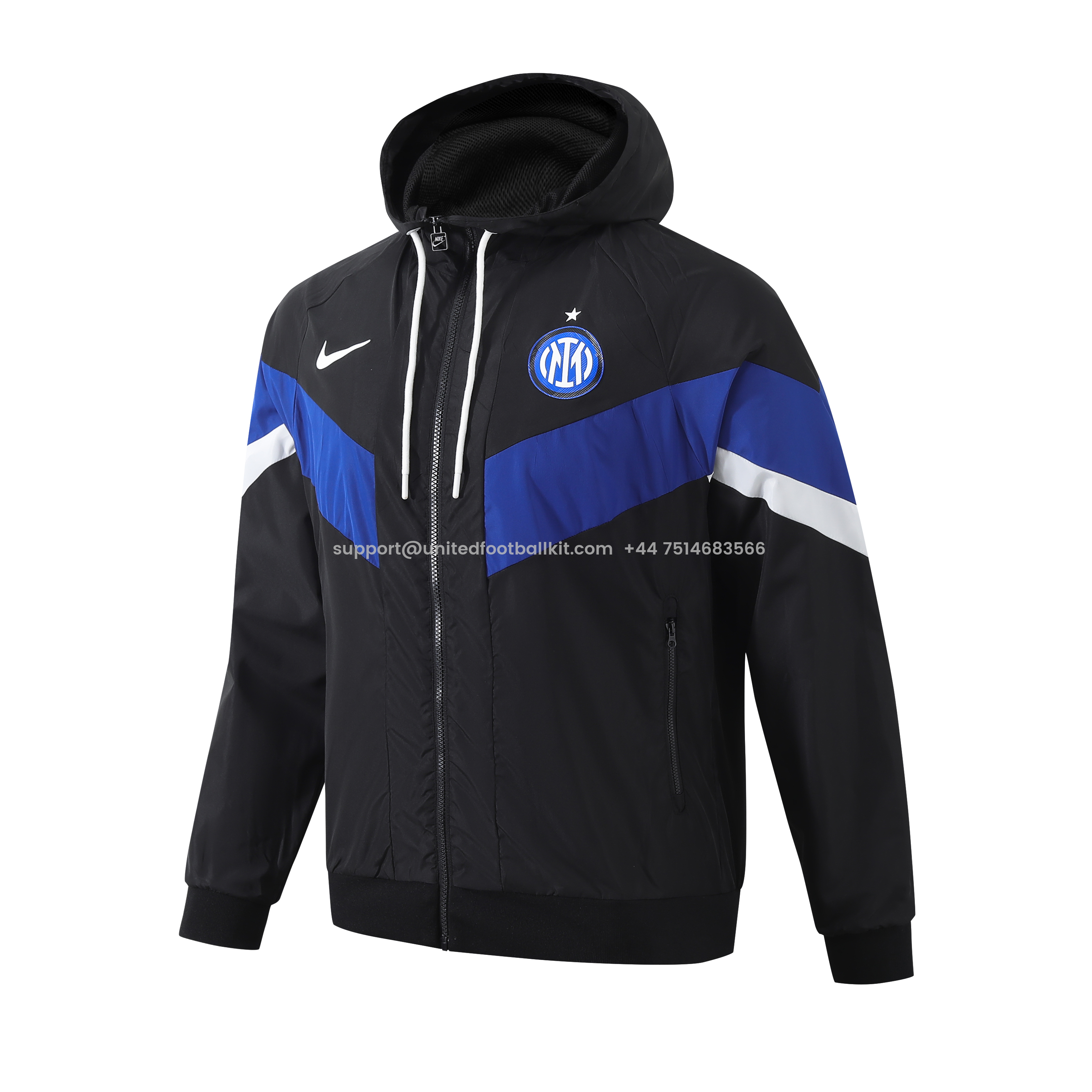 Unitedfootballkit.com | Inter Milan 24-25 Blue & Black Hooded Windbreaker - Player Version -Customize Name, Number and Patch | Worldwide Shipping