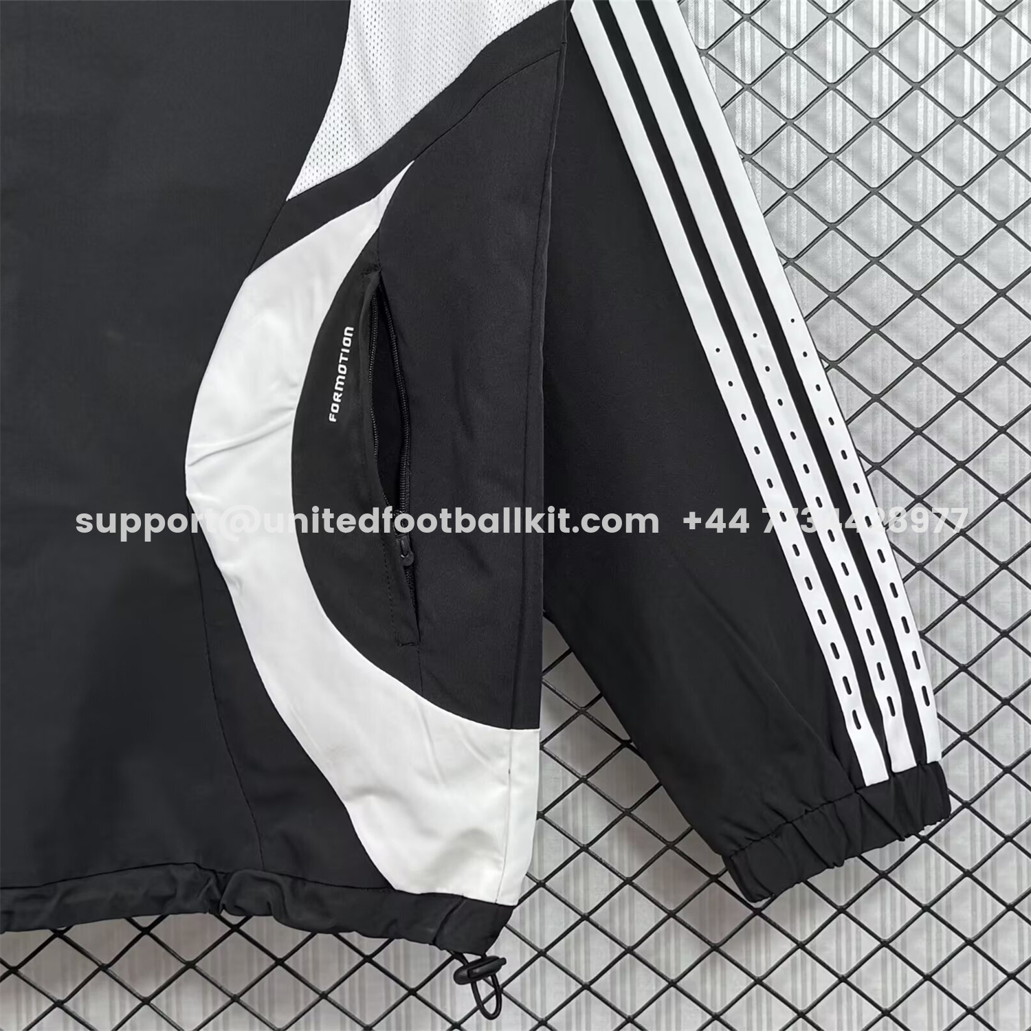 Unitedfootballkit.com | Retro Real Madrid 2006-07 Windbreaker Jacket - Black And White -Customize Name, Number and Patch | Worldwide Shipping