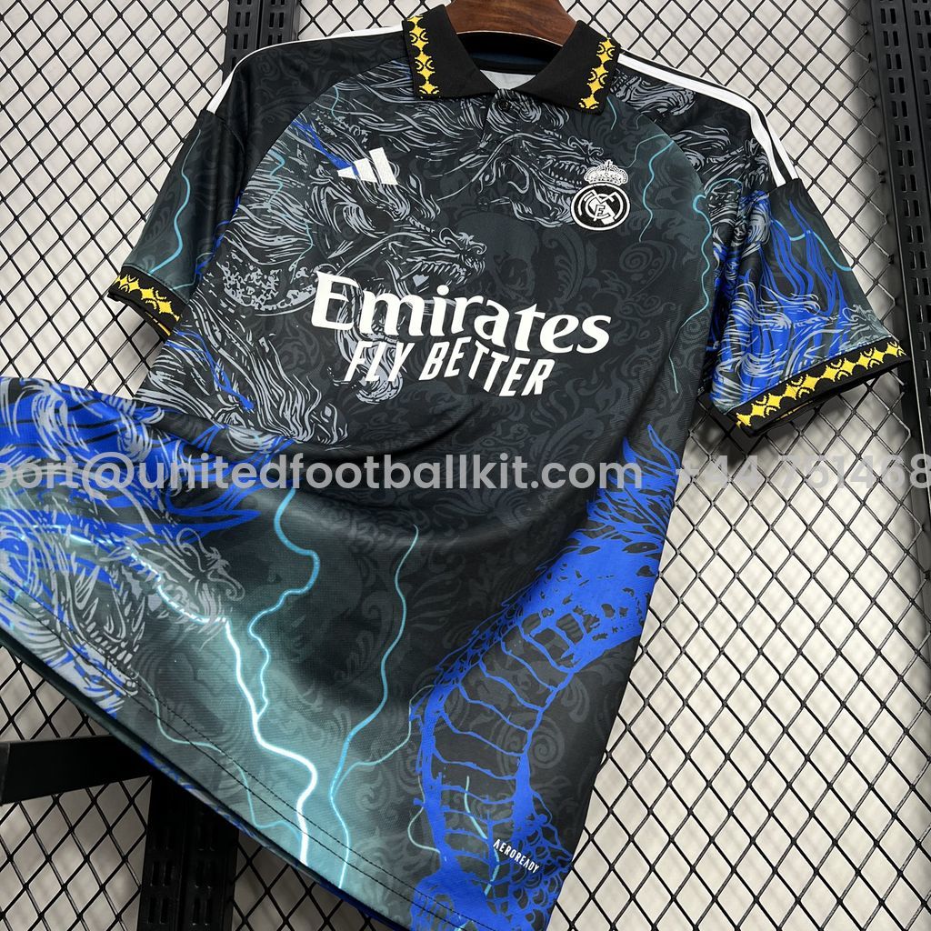 Unitedfootballkit.com | Real Madrid 24-25 White & Blue Loong Special Edition Jersey - Fans Version -Customize Name, Number and Patch | Worldwide Shipping