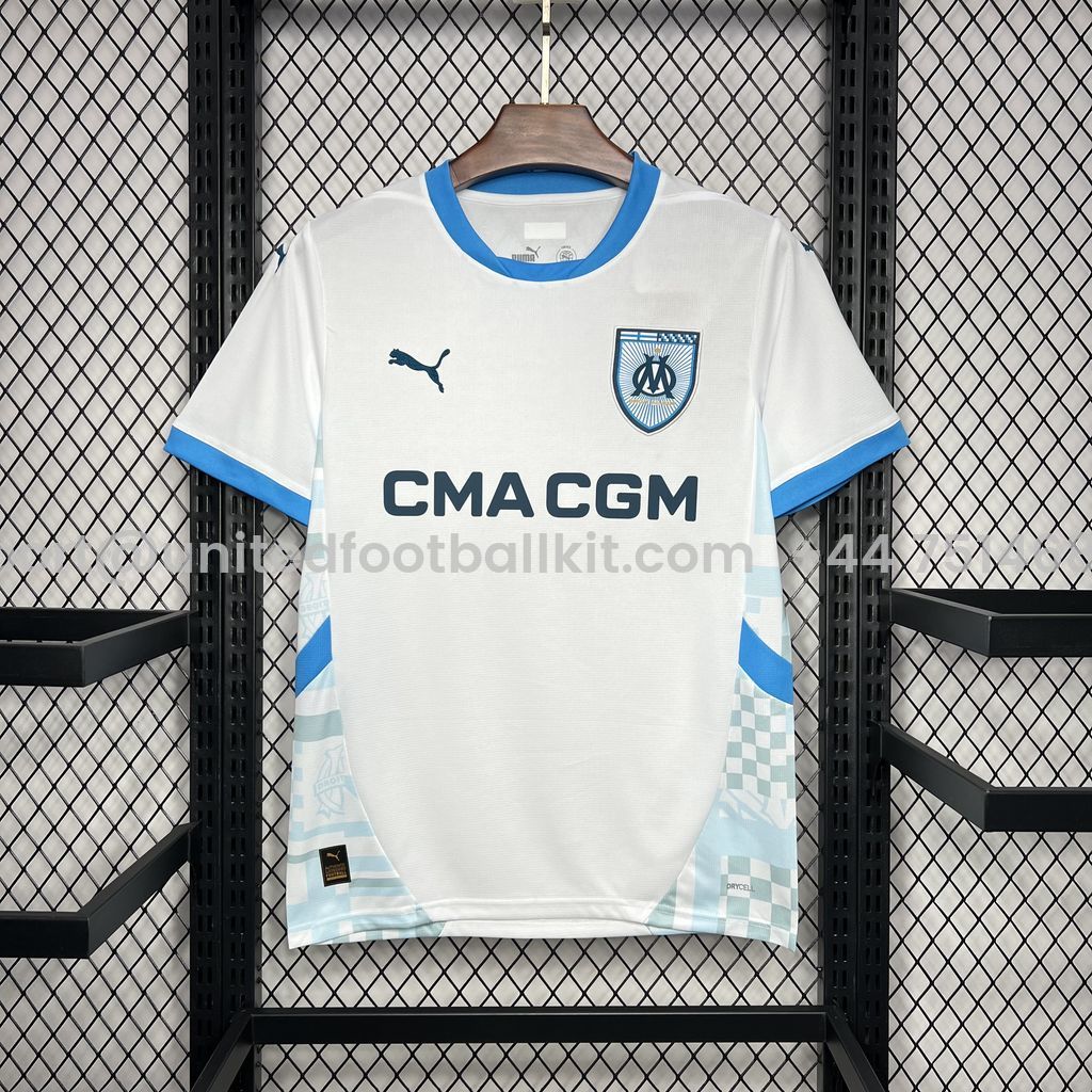 Unitedfootballkit.com | Marseille 24-25 Home Stadium Jersey - Fans Version -Customize Name, Number and Patch | Worldwide Shipping