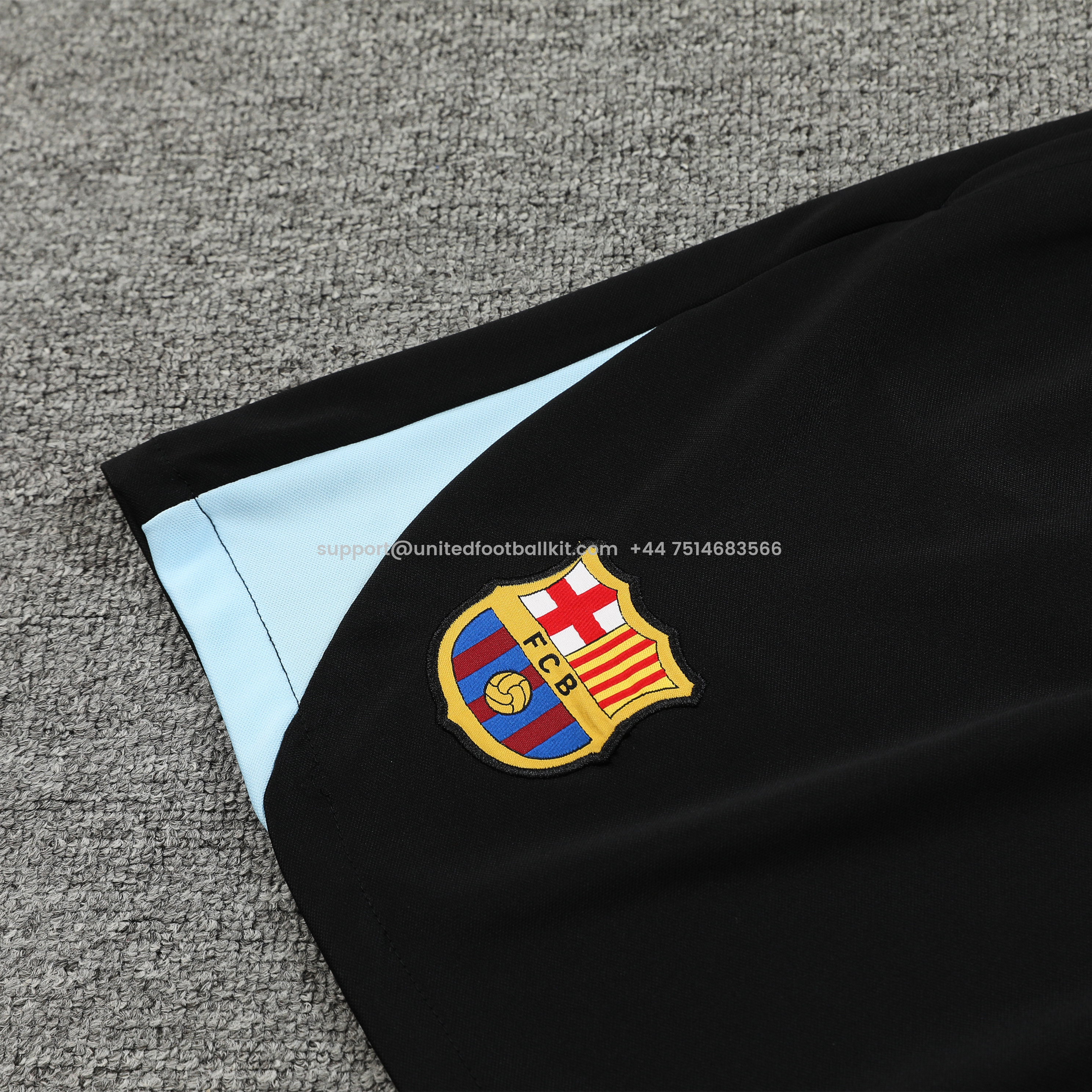 Unitedfootballkit.com | Barcelona 24-25 Short-Sleeve Training Set - Light Blue Top & Black Shorts -Customize Name, Number and Patch | Worldwide Shipping