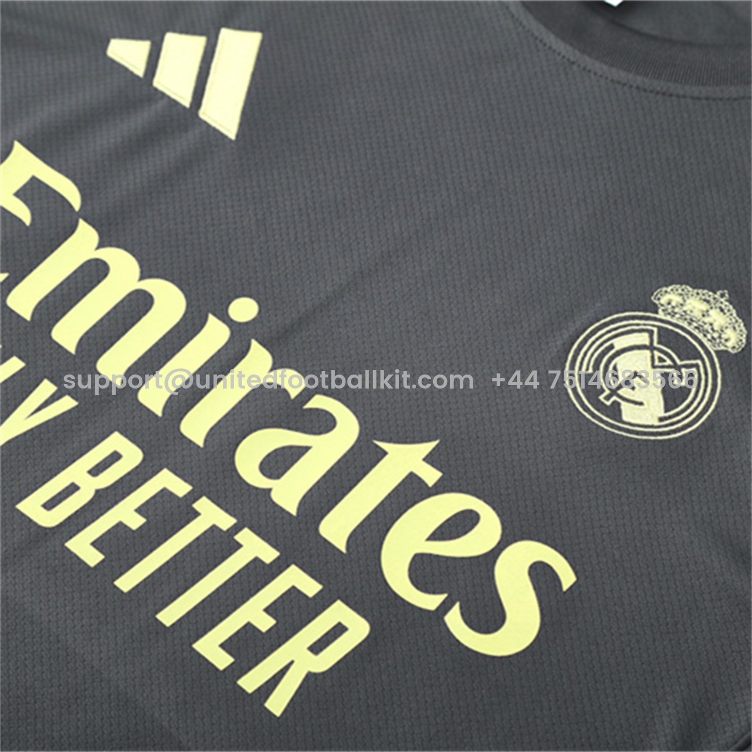 Unitedfootballkit.com | Real Madrid 25-26 Kids Short-Sleeve Training Set - Deep Grey Top and Shorts -Customize Name, Number and Patch | Worldwide Shipping