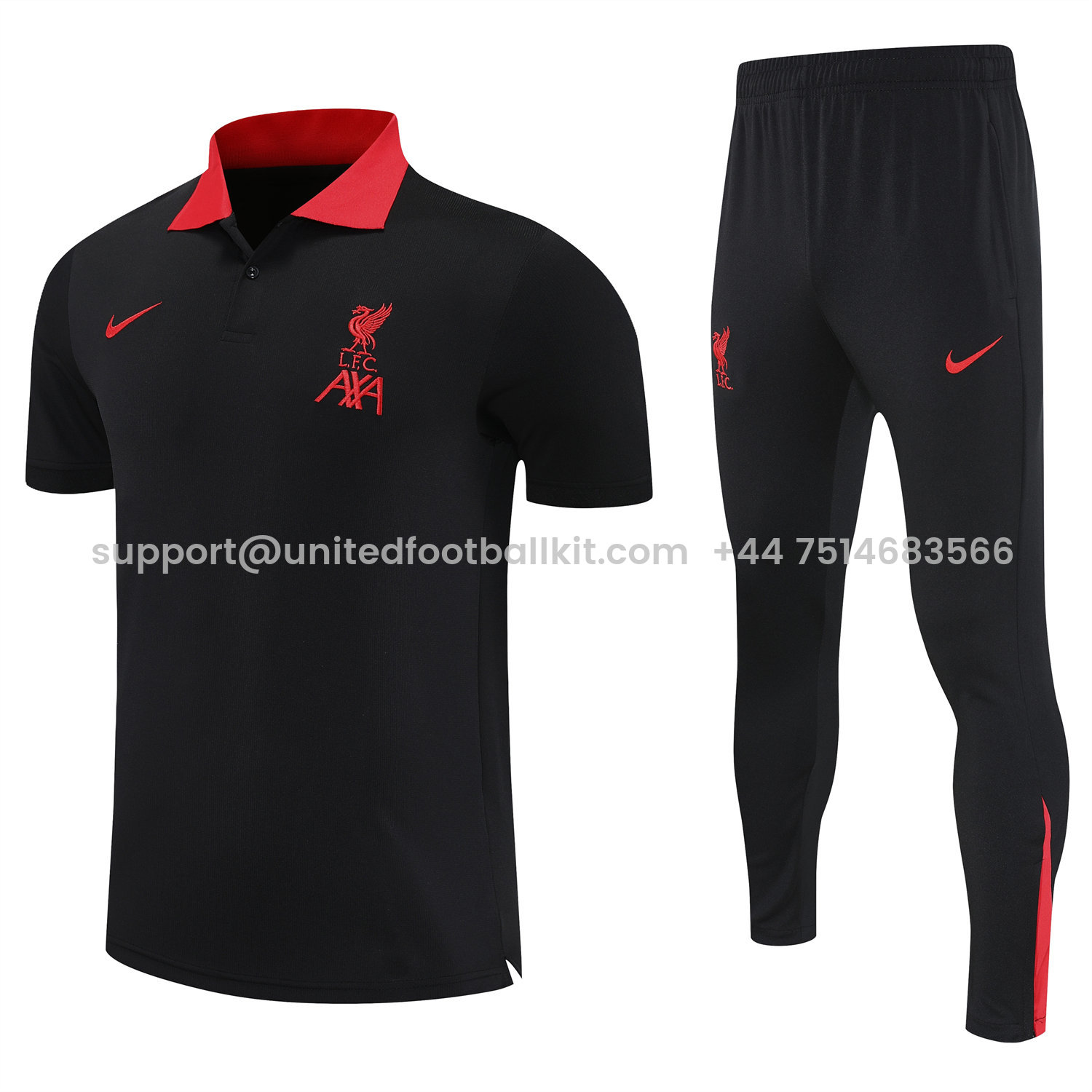 Unitedfootballkit.com | Liver.pool 25-26 POLO Short-Sleeve Training Set - Black Top and Pants -Customize Name, Number and Patch | Worldwide Shipping