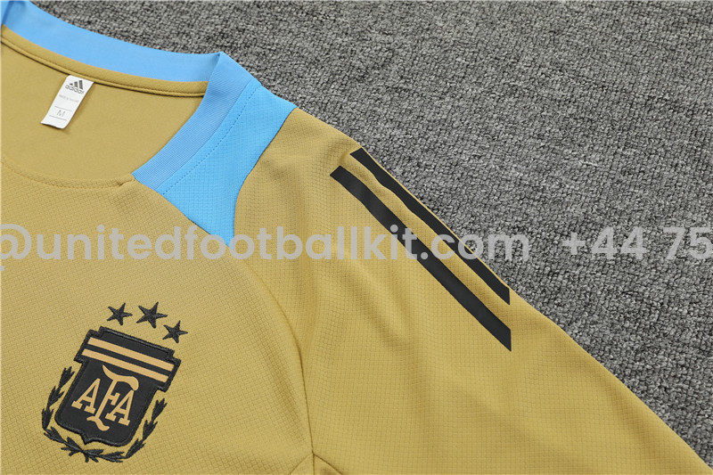 Unitedfootballkit.com | Argentina 2024 Short-Sleeve Training Set - Gold -Customize Name, Number and Patch | Worldwide Shipping