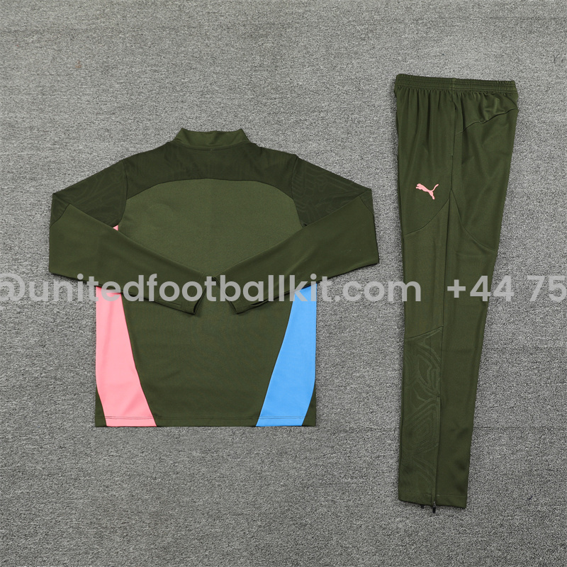 Unitedfootballkit.com | Manchester City 24-25 Long Sleeve Training Set - Army Green -Customize Name, Number and Patch | Worldwide Shipping
