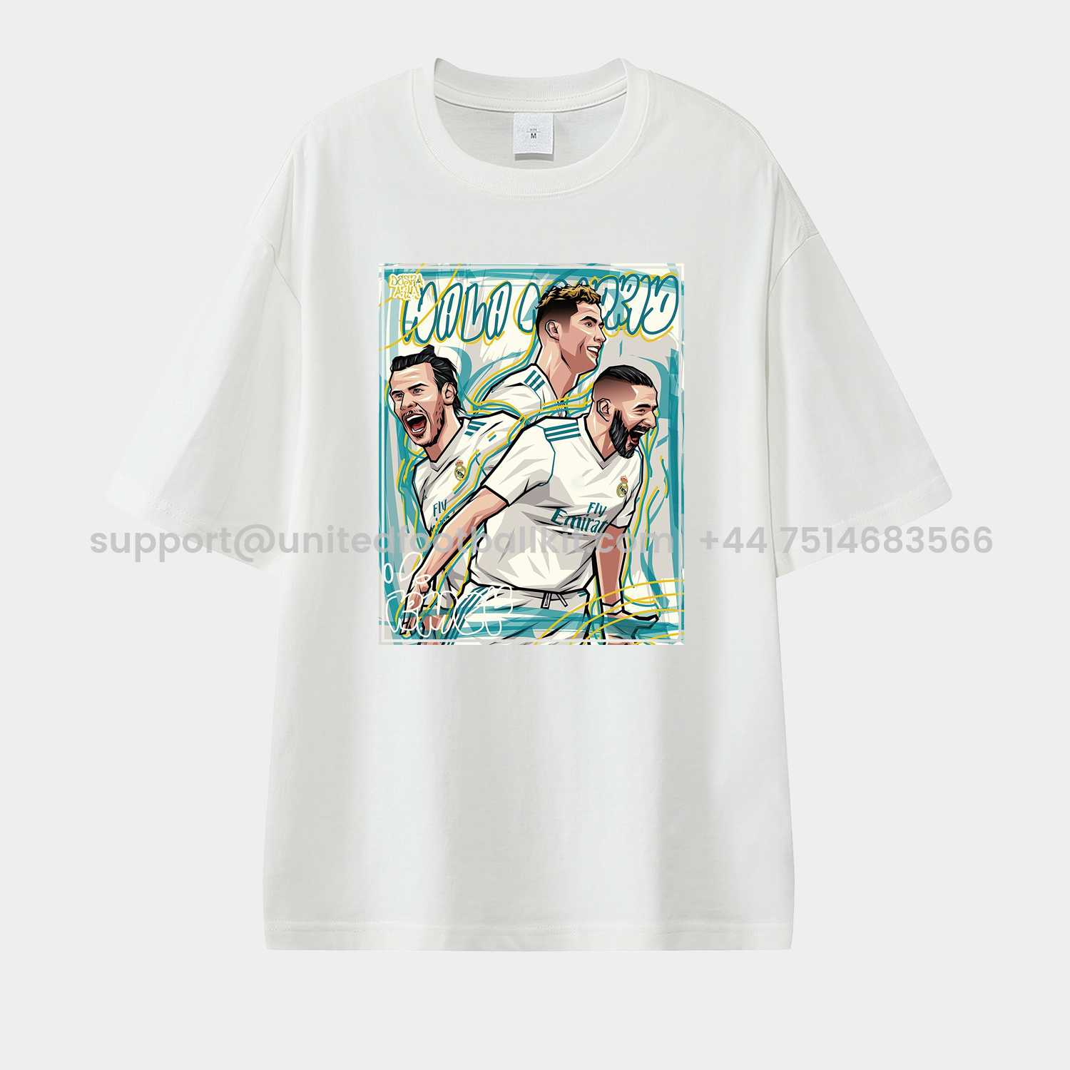 Unitedfootballkit.com | Real Madrid BBC Benzema Bale Cristiano Ronaldo Unisex Pure Cotton T-shirt -Customize Name, Number and Patch | Worldwide Shipping