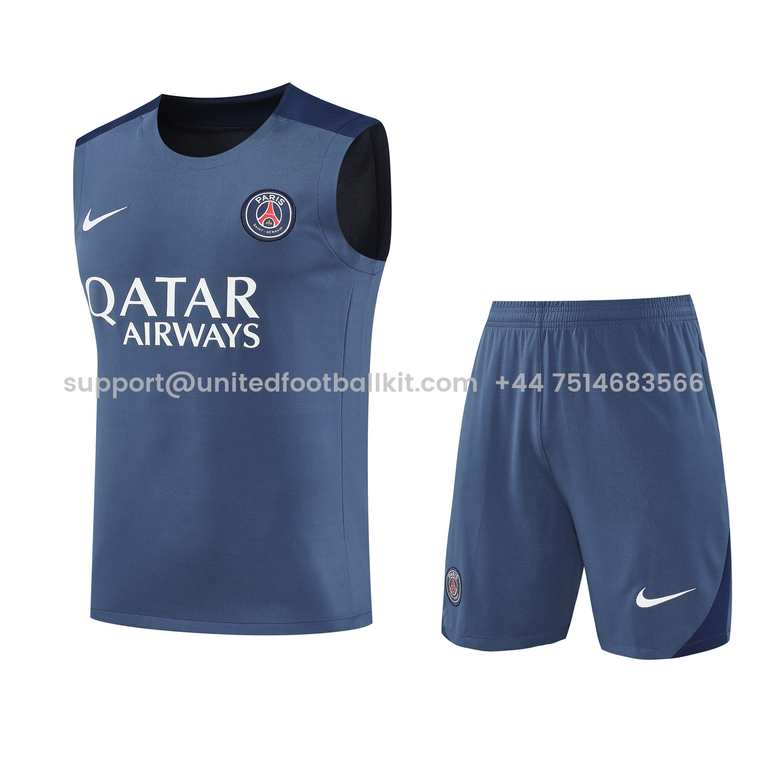 Unitedfootballkit.com | Paris Saint-Germain PSG 25-26 Vest Training Set - Deep Blue Vest & Deep Blue Shorts -Customize Name, Number and Patch | Worldwide Shipping