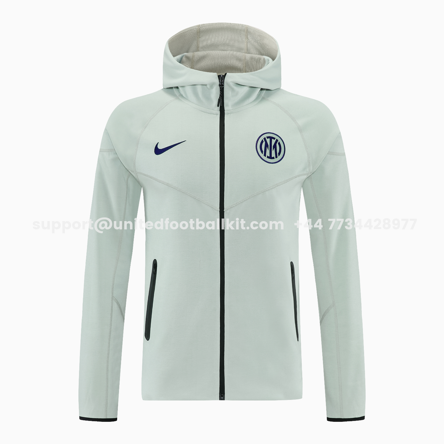 Unitedfootballkit.com | Inter Milan 25-26 Hooded Windbreaker Training Set - Grey Green Top & Pants -Customize Name, Number and Patch | Worldwide Shipping