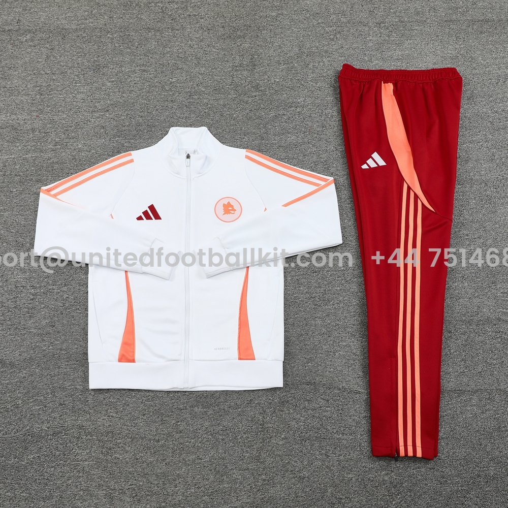 Unitedfootballkit.com | AS Roma 24-25 Originals LFSTLR Jacket Training Tracksuit - White Top and Red Pant -Customize Name, Number and Patch | Worldwide Shipping