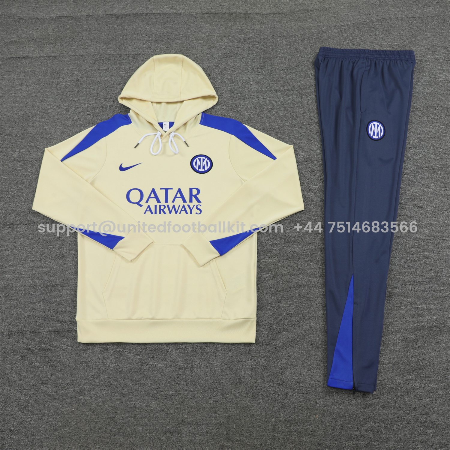 Unitedfootballkit.com | Inter Milan 24-25 Training Hoodie Set - Yellow Hoodie and Blue - Gray Pants -Customize Name, Number and Patch | Worldwide Shipping