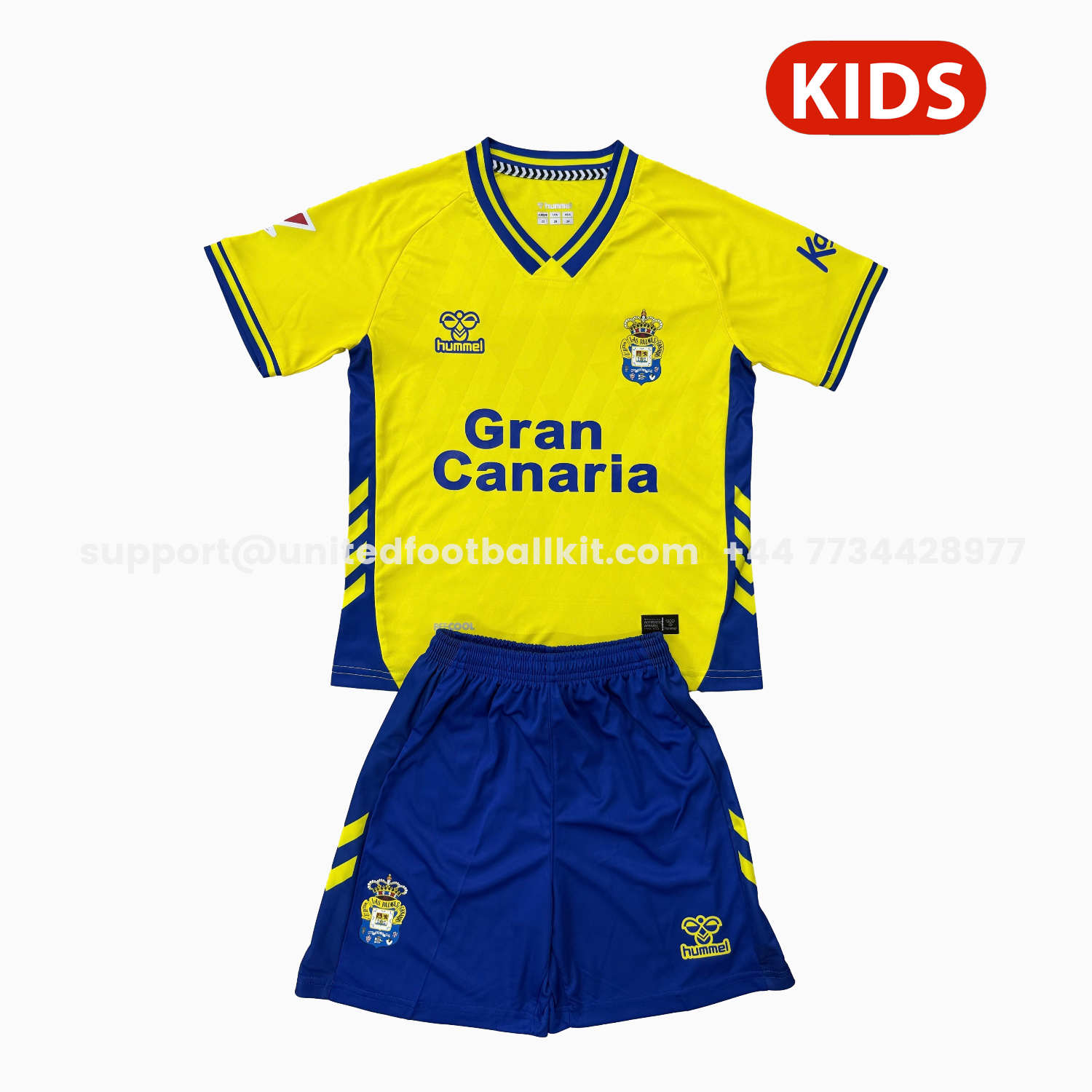 Unitedfootballkit.com | Las Palmas 25-26 Home Kids Kit -Customize Name, Number and Patch | Worldwide Shipping