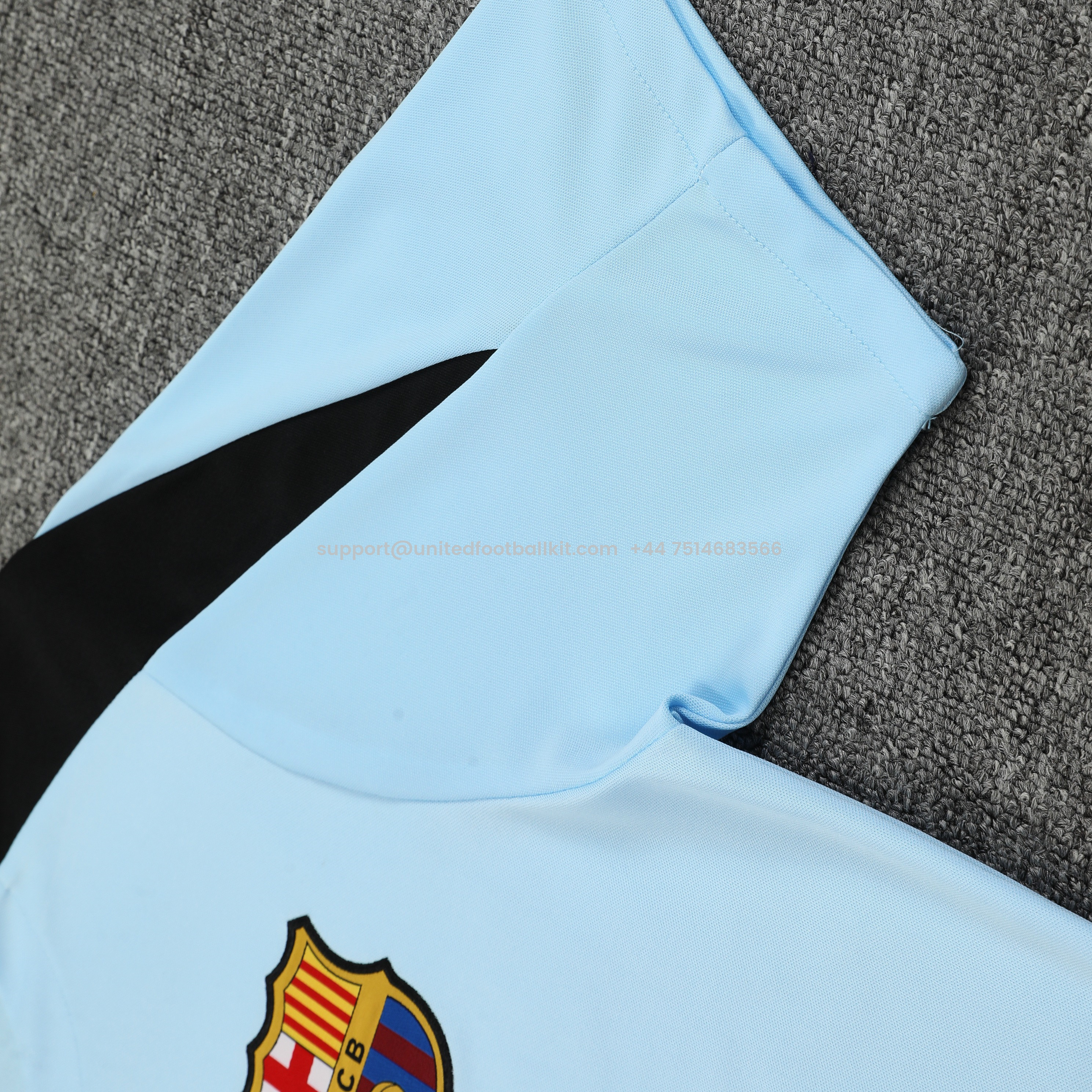 Unitedfootballkit.com | Barcelona 24-25 Short-Sleeve Training Set - Light Blue Top & Black Shorts -Customize Name, Number and Patch | Worldwide Shipping