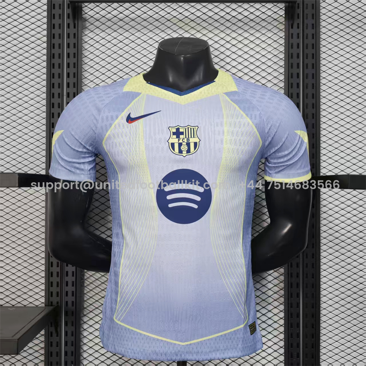 Unitedfootballkit.com | Barcelona 25-26 T90 Blue and White Gradient and Yellow Lines Special Jersey - Player Version -Customize Name, Number and Patch | Worldwide Shipping