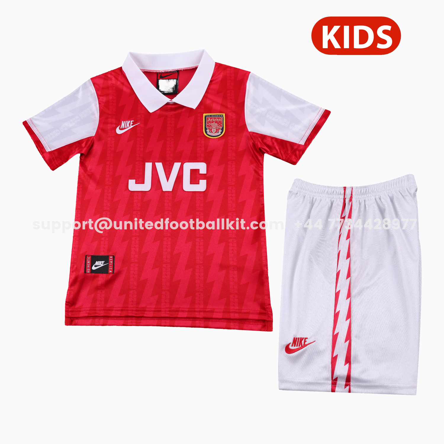 Unitedfootballkit.com | Retro Arsenal 1994-95 Home Kids Kit -Customize Name, Number and Patch | Worldwide Shipping