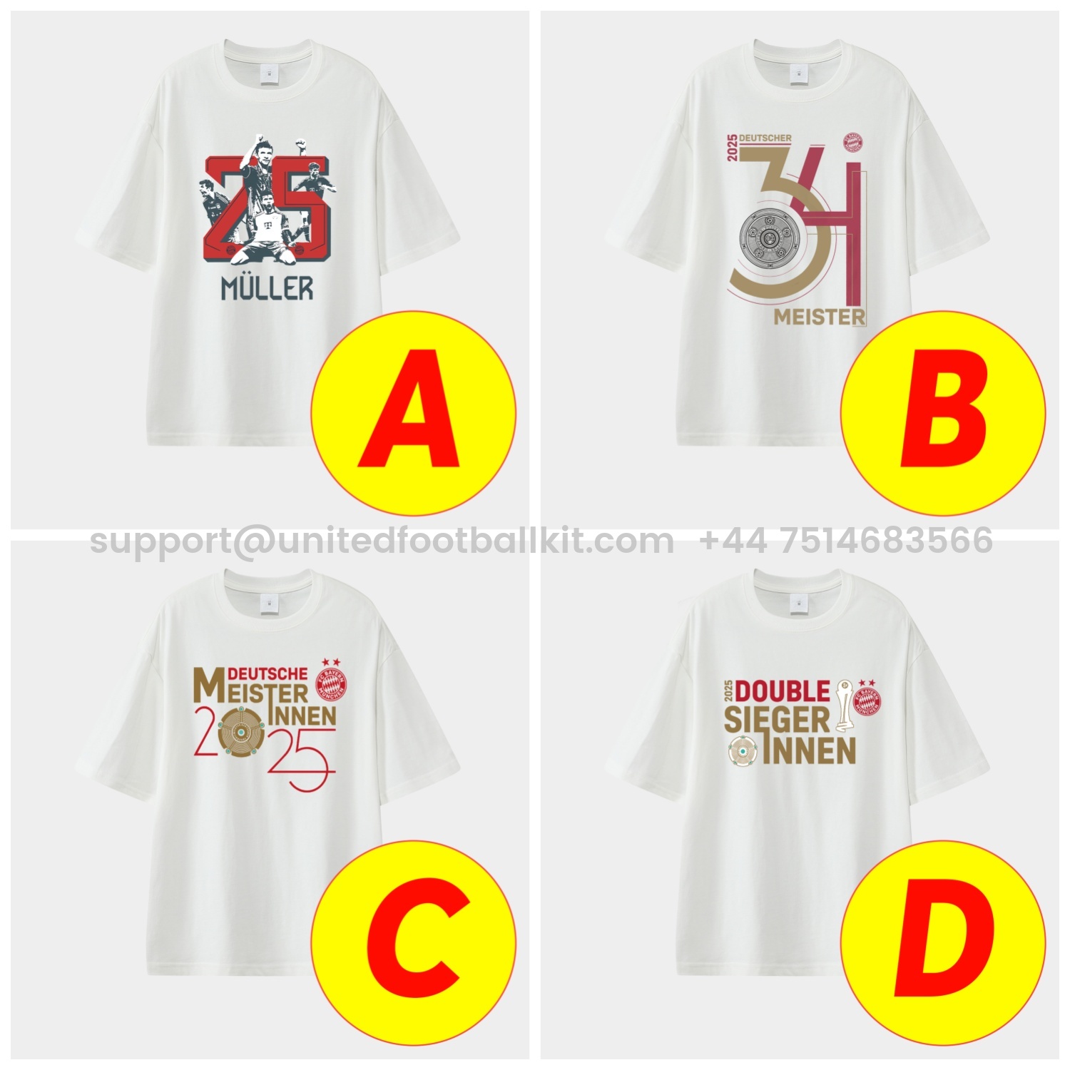 Unitedfootballkit.com | Bayern Munich Bundesliga Champions Deutscher Meister 2025 Unisex Pure Cotton T-shirt -Customize Name, Number and Patch | Worldwide Shipping