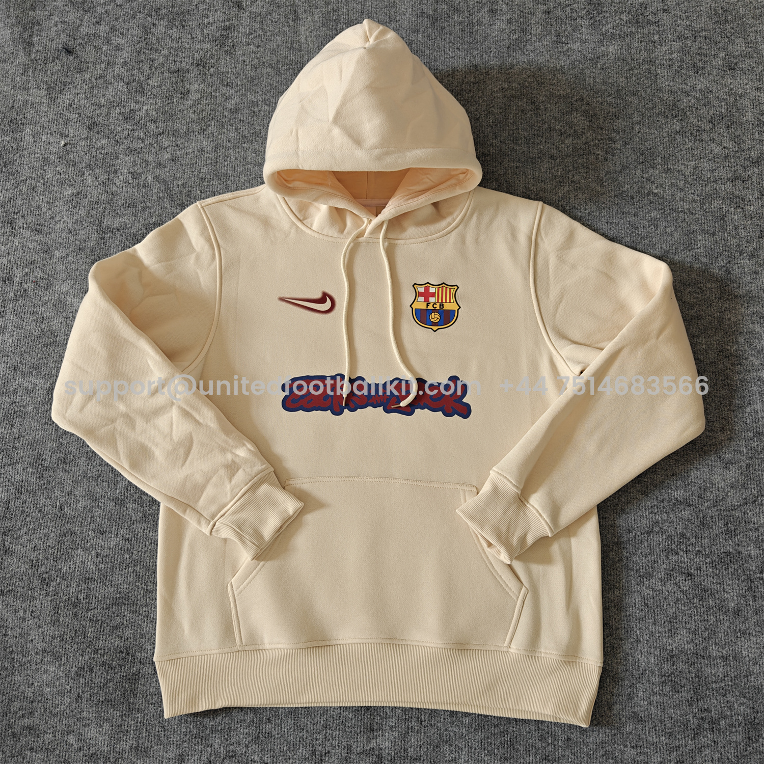 Unitedfootballkit.com | Barcelona x Travis Scott Team Logo On Both Sides Unisex Pullover Hoodie -Customize Name, Number and Patch | Worldwide Shipping