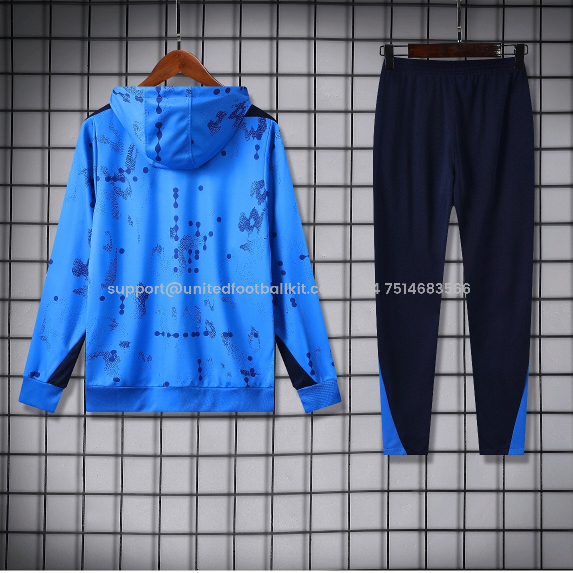 Unitedfootballkit.com | C.H.E.L.S.E.A 24-25 Long Sleeve Training Set - Blue Hoodie and Deep Blue Pants -Customize Name, Number and Patch | Worldwide Shipping
