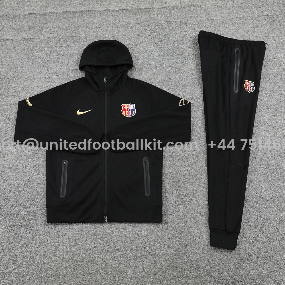 Unitedfootballkit.com | Barcelona 24-25 Unsponsored Training Hoodie Set - Black Hoodie and Pants -Customize Name, Number and Patch | Worldwide Shipping