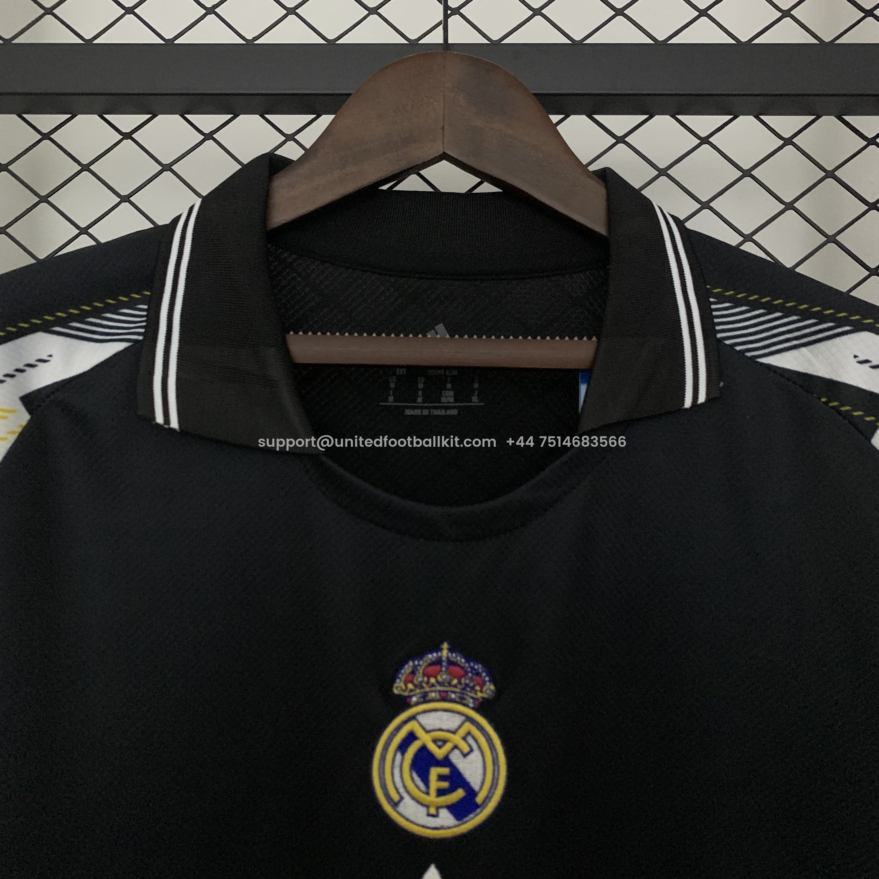 Unitedfootballkit.com | Real Madrid 25-26 Black Gold White Three Bars Jersey - Fans Version -Customize Name, Number and Patch | Worldwide Shipping