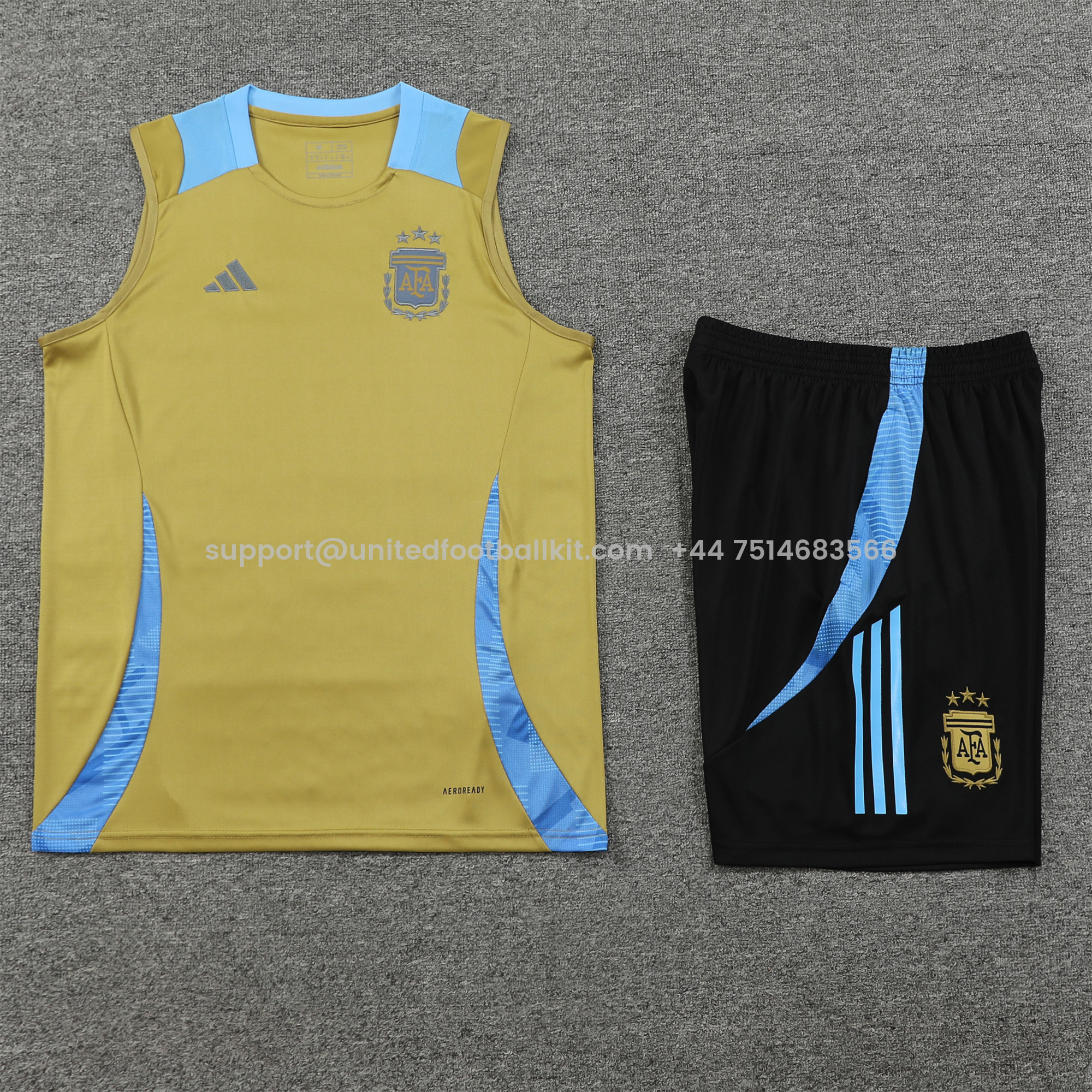 Unitedfootballkit.com | Argentina 24-25 Vest Training Set - Gold -Customize Name, Number and Patch | Worldwide Shipping