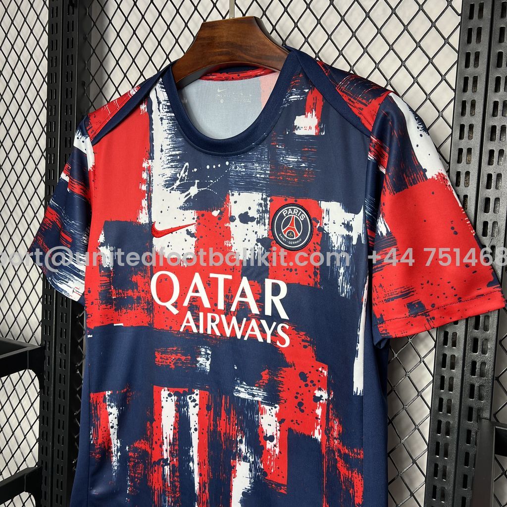 Unitedfootballkit.com | Paris Saint-Germain PSG 24-25 Pre-match Jersey - Fans Version -Customize Name, Number and Patch | Worldwide Shipping