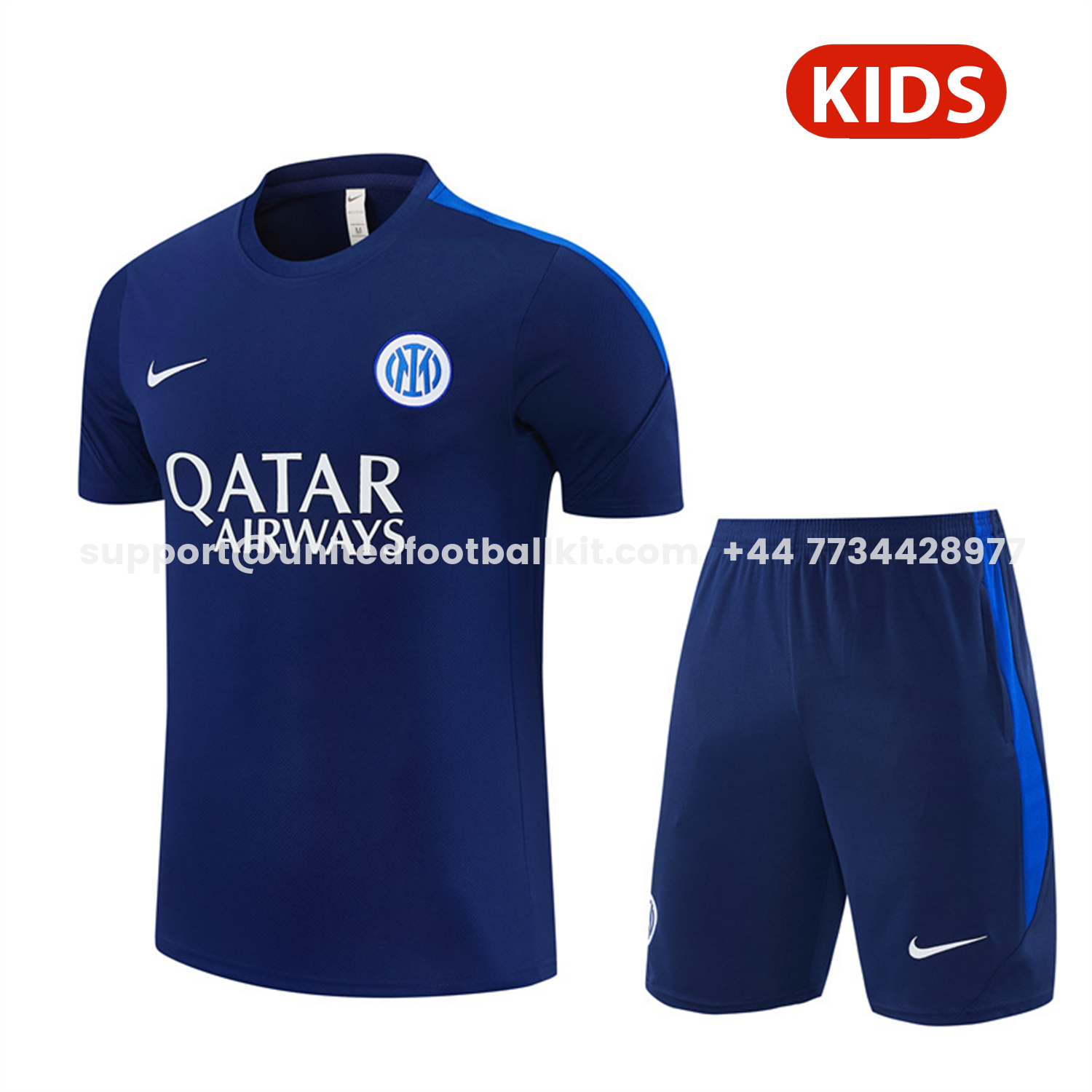 Unitedfootballkit.com | Inter Milan 26-27 Short-Sleeve Kids Training Set - Deep Blue Top & Shorts -Customize Name, Number and Patch | Worldwide Shipping