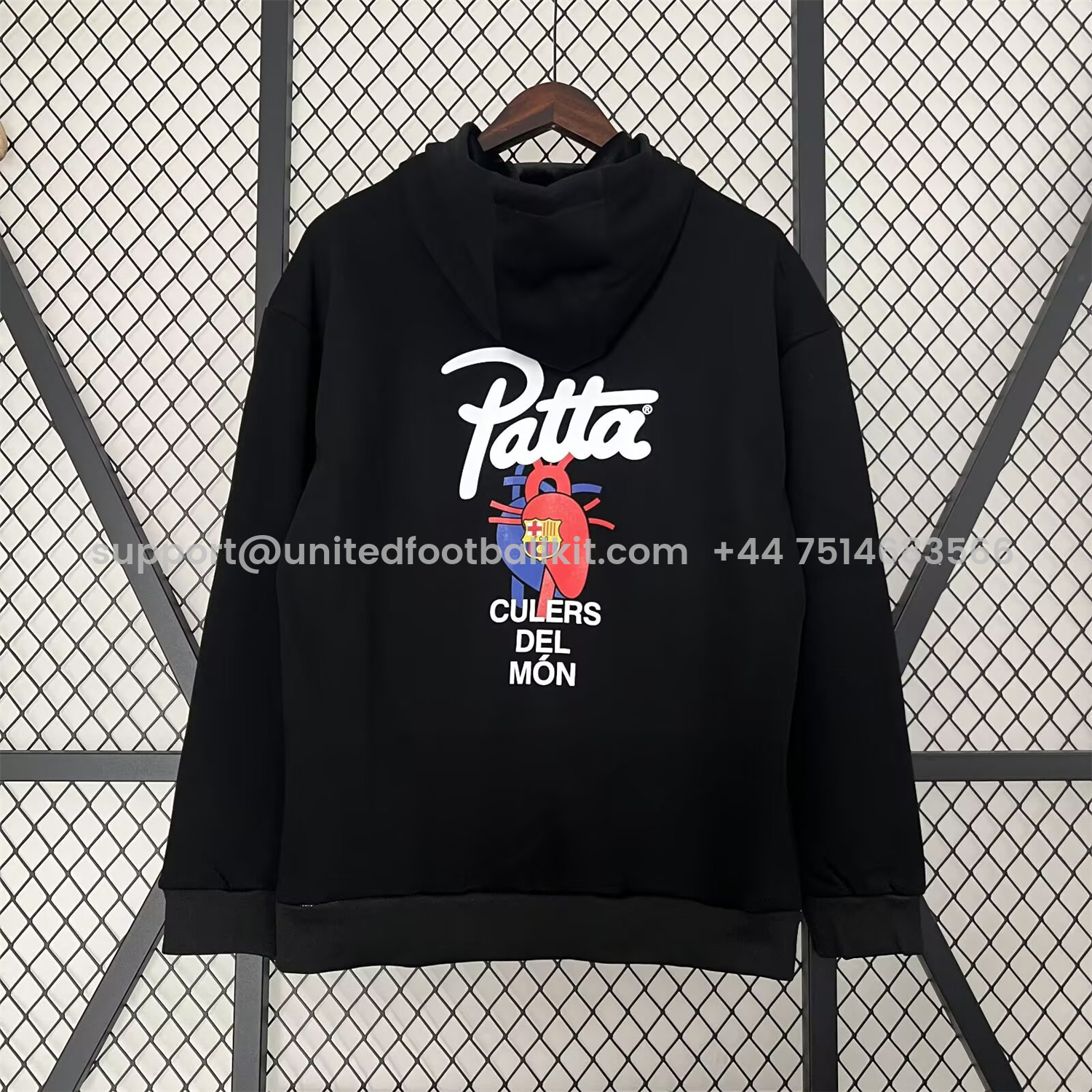 Unitedfootballkit.com | Barcelona x Patta 25-26 Black Unisex Pullover Hoodie -Customize Name, Number and Patch | Worldwide Shipping