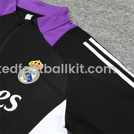Unitedfootballkit.com | Real Madrid 24-25 Long Sleeve Training Set - Black and Purple -Customize Name, Number and Patch | Worldwide Shipping