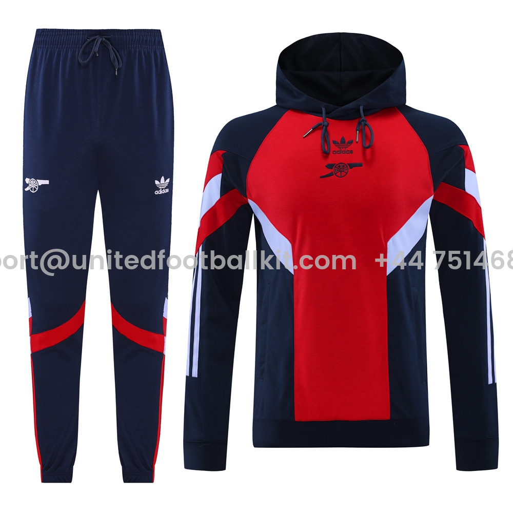 Unitedfootballkit.com | Arsenal 24-25 Originals LFSTLR Training Hoodie Set - Red Hoodie and Deep Blue Pants -Customize Name, Number and Patch | Worldwide Shipping