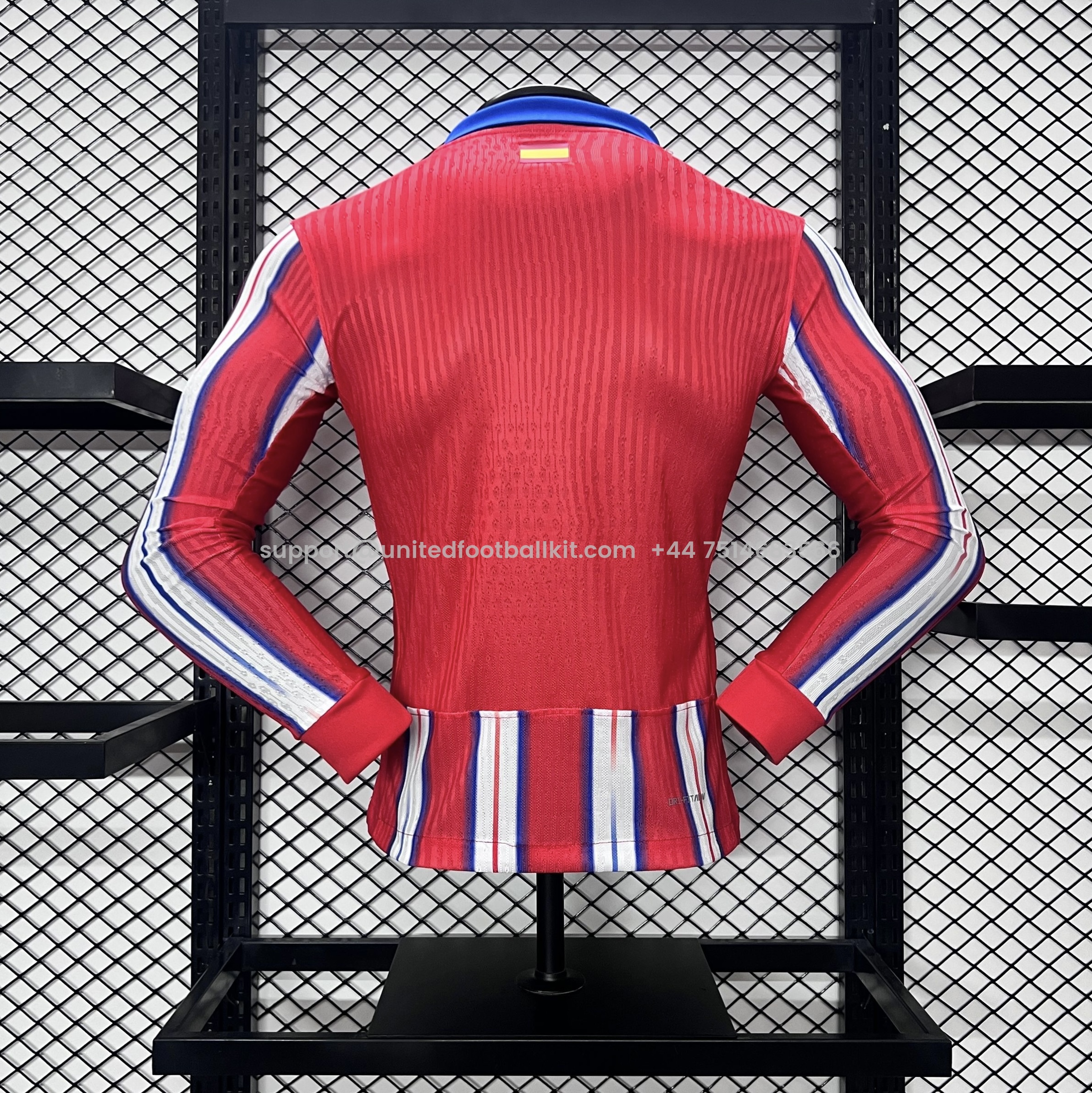 Unitedfootballkit.com | Atletico Madrid 24-25 Home Long Sleeve Jersey - Player Version -Customize Name, Number and Patch | Worldwide Shipping