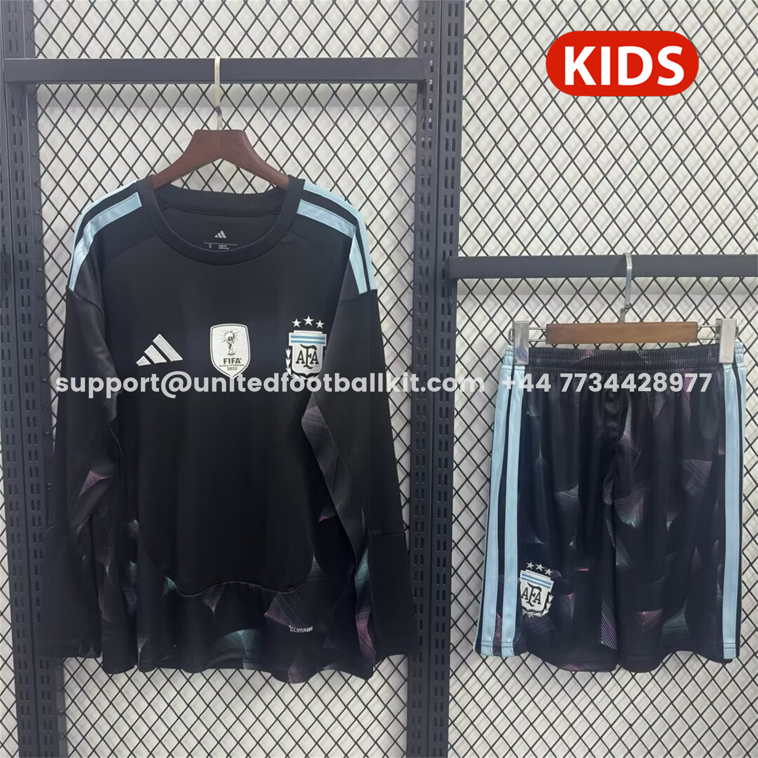 Unitedfootballkit.com | Argentina 2026 Goalkeeper Black Long Sleeves Kids Kit -Customize Name, Number and Patch | Worldwide Shipping